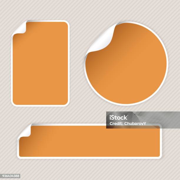 Sticker Oren Label Orange Sticker Labels With White Corner On Gray Background Stock ...