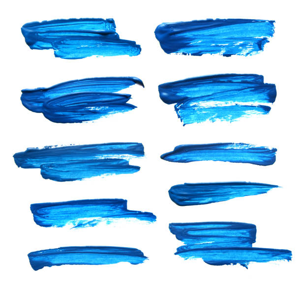 набор синих абстрактных мазок кистью гуашь - нефтяная краска stock illustrations