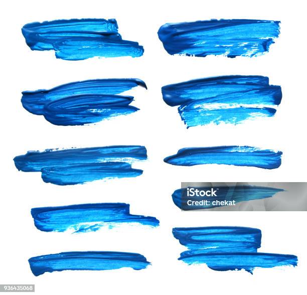 Set Of Blue Abstract Gouache Brush Strokes Stock Illustration - Download Image Now - Blue, Brush Stroke, Acrylic Painting