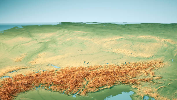 d-a-ch países render 3d paisaje vista color - austria map topography satellite view fotografías e imágenes de stock