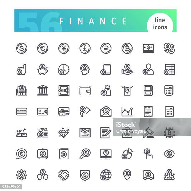 Finance Ligne Icons Set Vecteurs libres de droits et plus d'images vectorielles de Icône - Icône, Finance, Activité bancaire