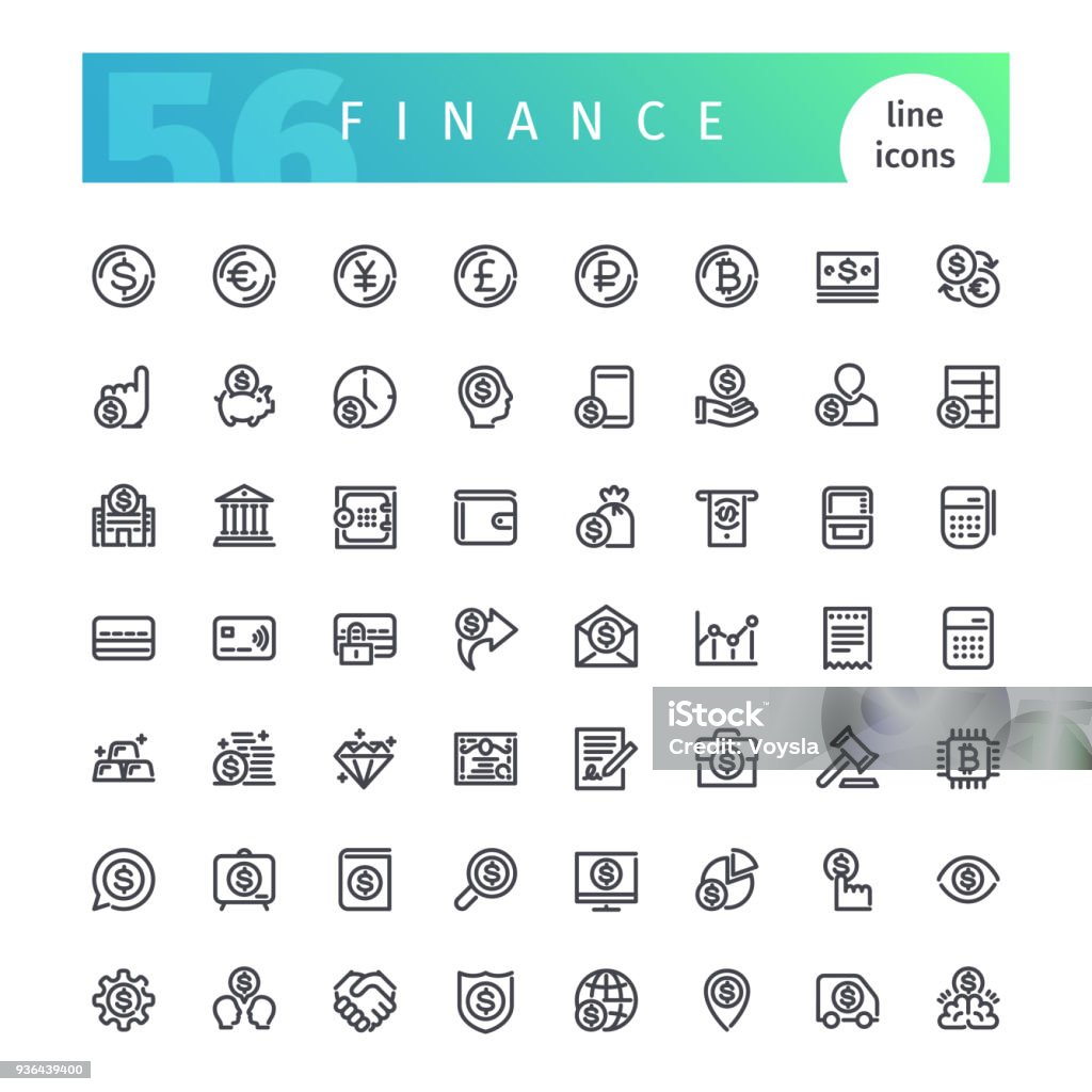 Finance Line Icons Set Set of 56 finance line icons suitable for web, infographics and apps. Isolated on white background. Clipping paths included. Icon Symbol stock vector