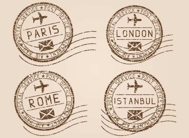 ilustrações, clipart, desenhos animados e ícones de carimbos de cidade. velha desbotada impress com estilo retrô - postage stamp postmark mail paris france