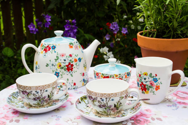 istock Floral Tea Service On A Picnic Table 936442052