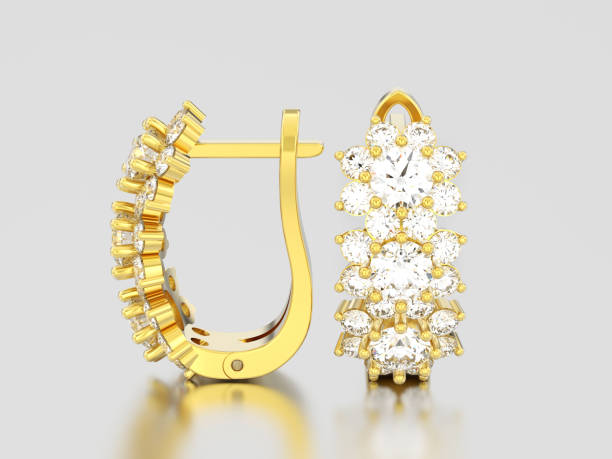 istock 3D illustration isolated yellow gold diamond earrings with hinged lock 936443862