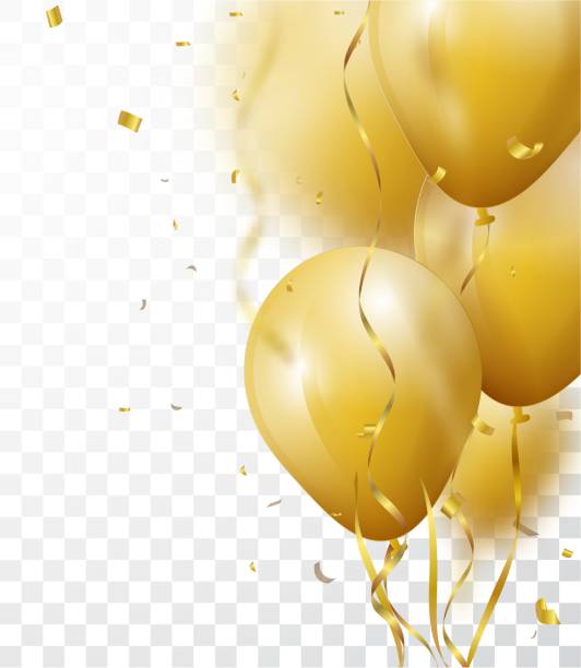 празднование с золотым шаром и конфетти - balloon birthday confetti streamer stock illustrations