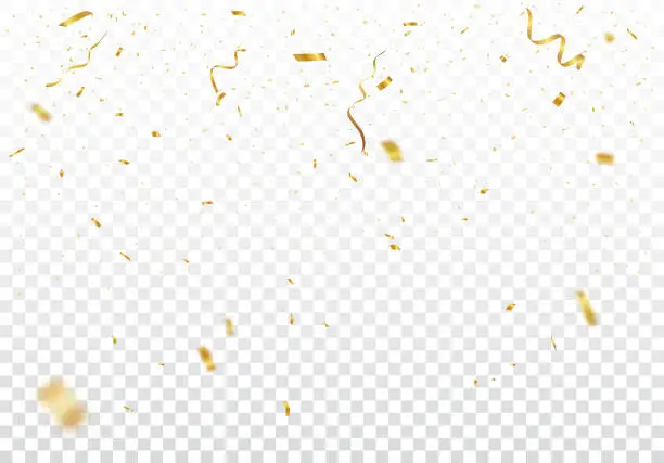 Vector illustration of Gold confetti background, isolated on transparent background