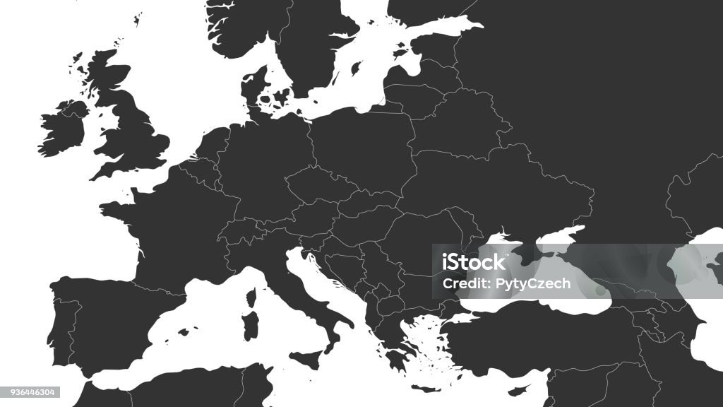 Blank gray political map of Europe and Caucasian region. Simple flat vector illustration Blank gray political map of Europe and Caucasian region. Simple flat vector illustration. Blank stock vector
