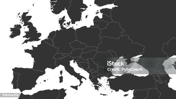 Blank Gray Political Map Of Europe And Caucasian Region Simple Flat Vector Illustration Stock Illustration - Download Image Now