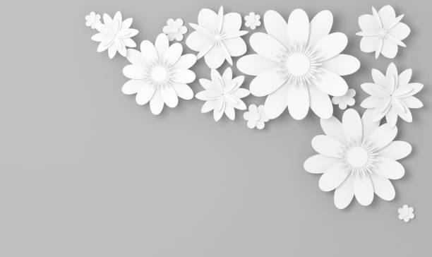istock White paper flowers decor over gray, 3d 936447426