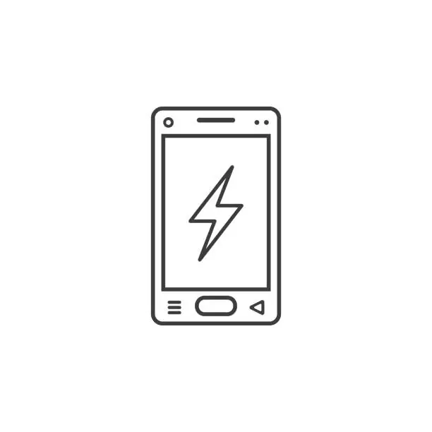 Vector illustration of mobile phone icon with a sign of lightning