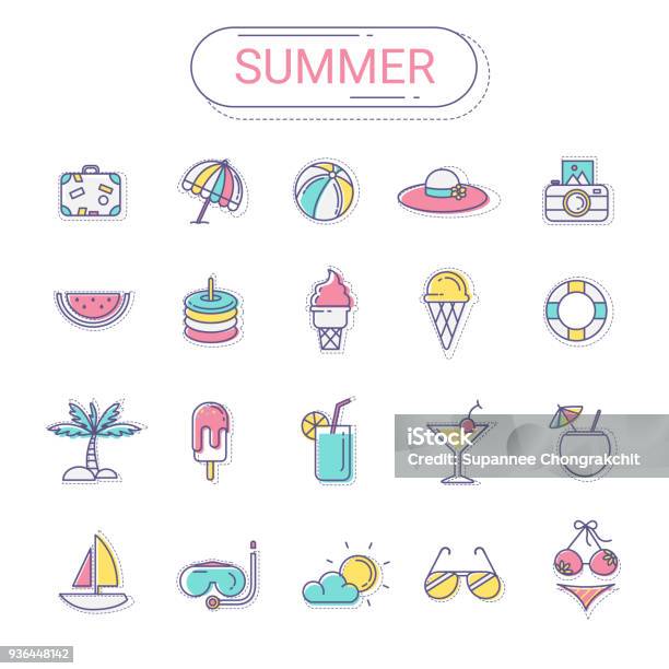 Summer Icons Set Stock Illustration - Download Image Now - Icon Symbol, Summer, Cocktail