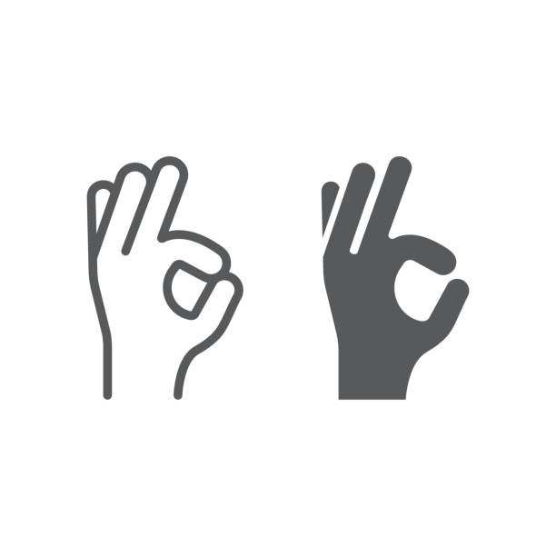 Gesture okay line and glyph icon, e commerce and marketing, best choice sign vector graphics, a linear pattern on a white background, eps 10. Gesture okay line and glyph icon, e commerce and marketing, best choice sign vector graphics, a linear pattern on a white background, eps 10. ok sign stock illustrations