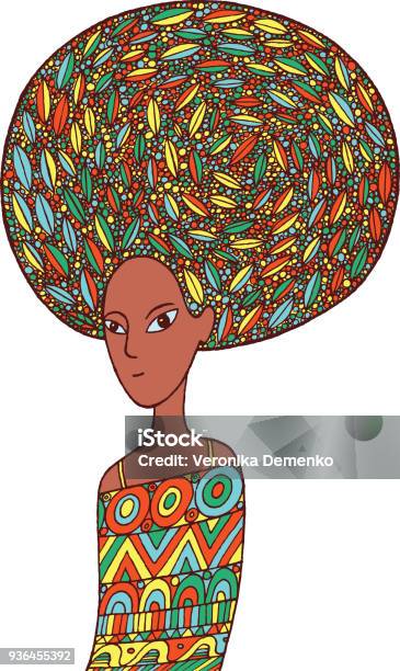 African Woman In An Ethnic Dress Doodle Cartoon Fashion Illustration Vector Art Stock Illustration - Download Image Now