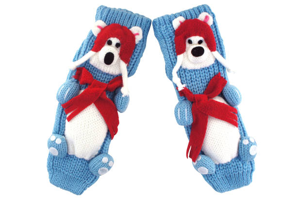 istock Fun blue socks with soft bears. The bears are sewn on the socks 936455652
