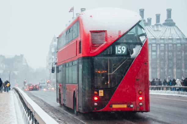 istock London bus in the snow 936465852