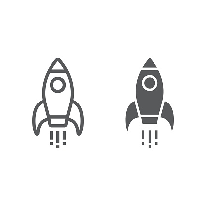 Startup line and glyph icon, development and business, rocket sign vector graphics, a linear pattern on a white background, eps 10.