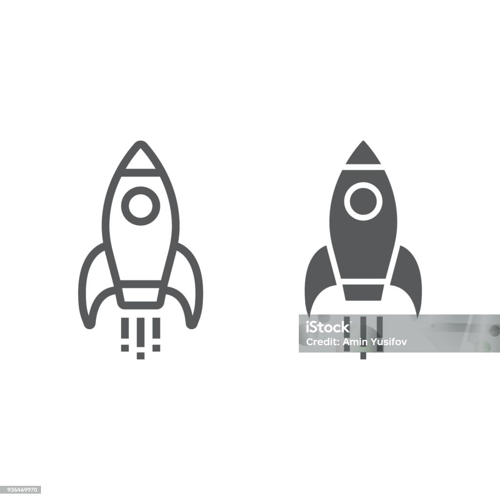 Startup line and glyph icon, development and business, rocket sign vector graphics, a linear pattern on a white background, eps 10. Rocketship stock vector