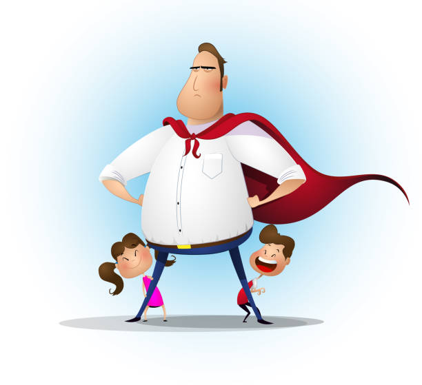 Father Daughter And Son Playing Superhero At The Day Time Stock  Illustration - Download Image Now - iStock
