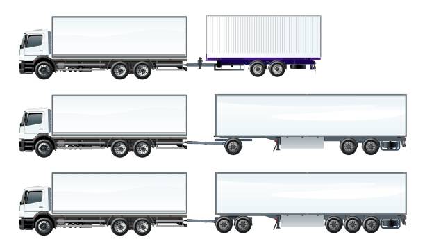 векторные дорожные поезда устанавливают шаблон, изолированный на белом - vehicle trailer illustrations stock illustrations