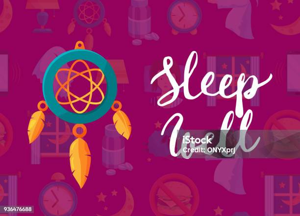 Vector Background With Cartoon Sleep Elements Dreamcatcher Stock Illustration - Download Image Now