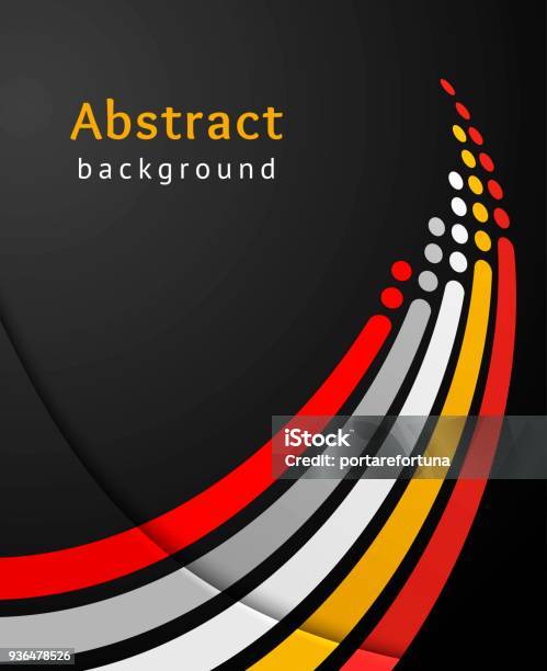 Colored Stripes With Circles Over Black Background Retro Vector Backdrop Design Template Abstract Lines Directed Upwards Stock Illustration - Download Image Now