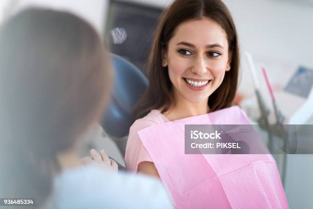Dentist And Patient In Dentist Office Stock Photo - Download Image Now - Dentist, Dental Health, Dental Equipment
