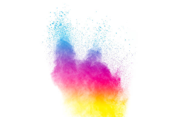 istock Abstract multi color powder explosion on white background.  Freeze motion of color dust  particles splash. Painted Holi 936488136