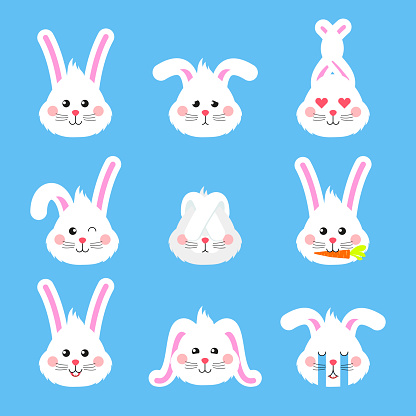 Bunny emotions character. Easter bunny holiday sticker