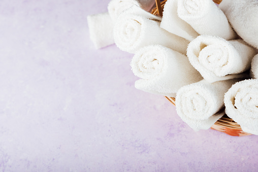 White rolled up spa towels - bMedia