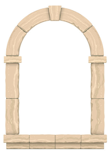 Classic antique arch Arch in the wall of beige cut stone and travertine marble for a window or door in the classic style turret arch stock illustrations