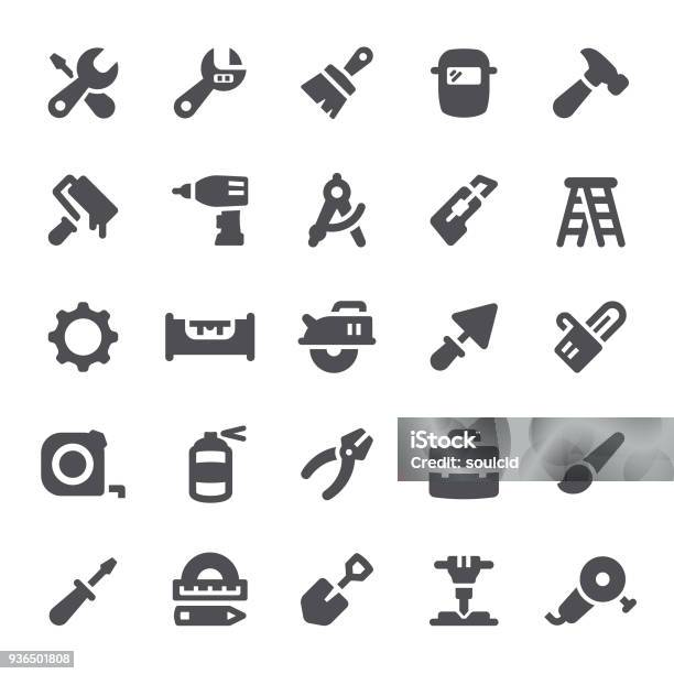 Work Tools Icons Stock Illustration - Download Image Now - Icon Symbol, Welding, Level - Measurement Tool
