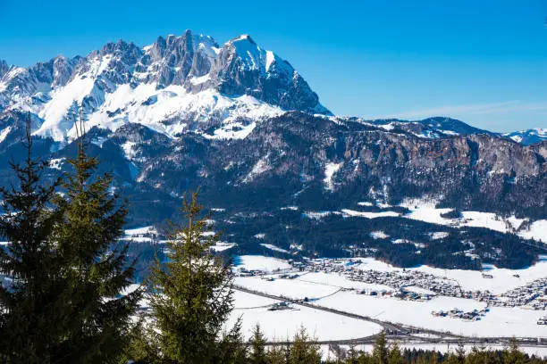 View to the Kaiser Mountains, St.Johann, Tyrol, Austria