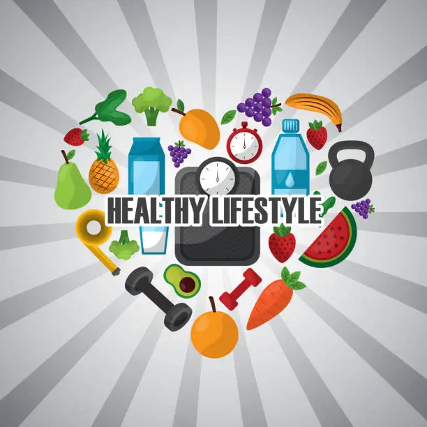 Vector illustration of healthy lifestyle sport food