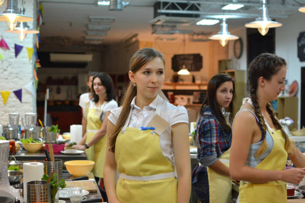 Cooking class. young happy women in kitchen
