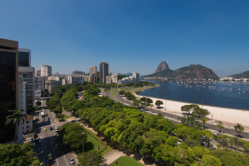 View of Botafogo Beach With the Sugarloaf Mountain in the Horizon, in Rio de Janeiro, Brazil.