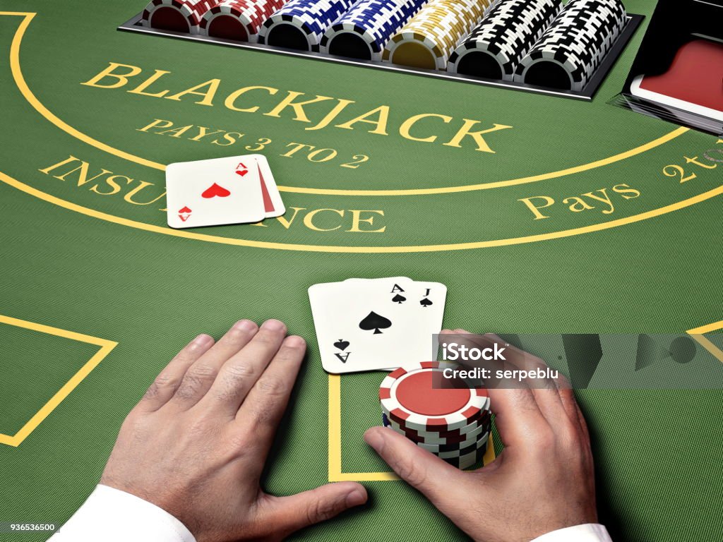 blackjack casino table gambler at blackjack casino table Blackjack Stock Photo
