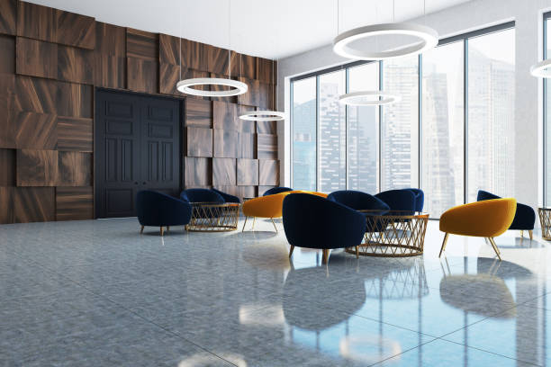 istock Dark wooden office waiting room corner 936537822