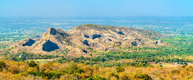 Landscape of Champaner-Pavagadh heritage site from Pavagadh Hill. Gujarat State of India