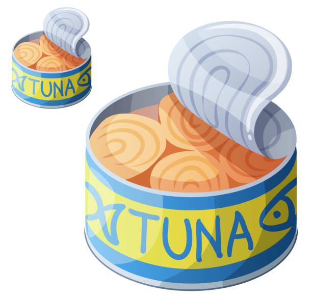illustrazioni stock, clip art, cartoni animati e icone di tendenza di pesce tonno in scatola isolato su sfondo bianco. icona vettoriale dettagliata - tuna