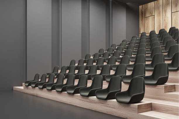 istock Cinema interior corner, black chairs, gray 936547528