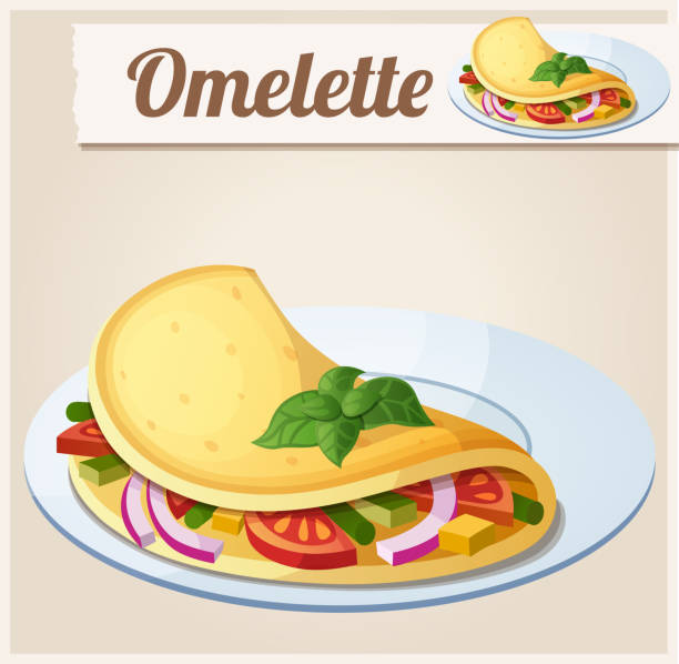 Omelette with vegetables. Detailed Vector Icon Omelette with vegetables. Detailed Vector Icon. Series of food and drink and ingredients for cooking. omelette on the plate stock illustrations