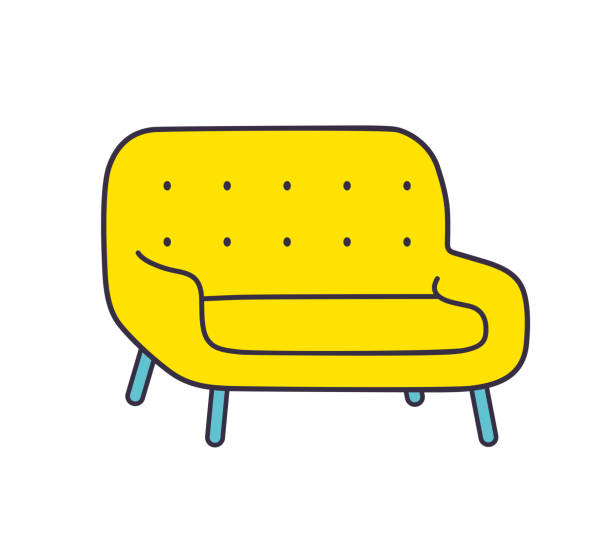 노란색 소파 - hotel reception symbol chair domestic room stock illustrations