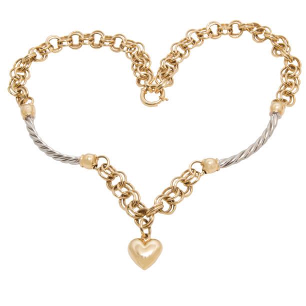 fashionable golden necklace from yellow and white gold - romantics imagens e fotografias de stock