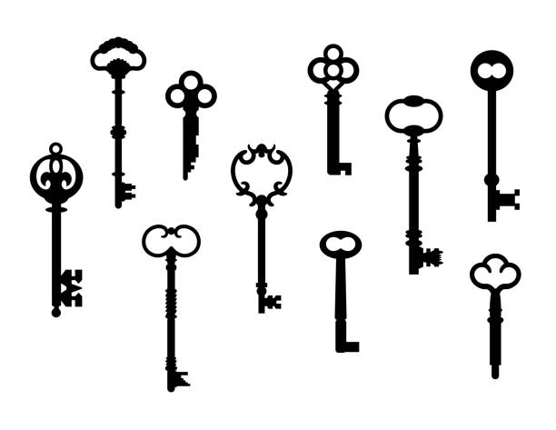Antique Key Collection Ten skeleton key silhouettes referenced from actual antique keys. old key stock illustrations