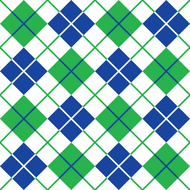 ilustraciones, imágenes clip art, dibujos animados e iconos de stock de patrón de argyle en azul y verde - plaid checked pattern sewing