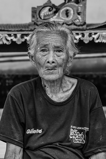 Bali, Indonesia. 3 March 2018 - The Potrait of Balinese Old Woman at Ubud Regency