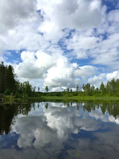 istock beautiful blue sky day clouds reflecting on lake 936557122
