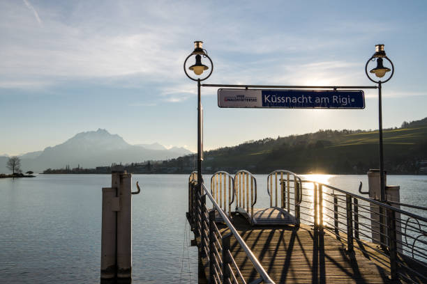 The last rays of summer sunshine on Lake Attersee. Lake Attersee is a popular destination in summer. It is located in the Salzkammergut region of Upper Austria (Vöcklabruck district).