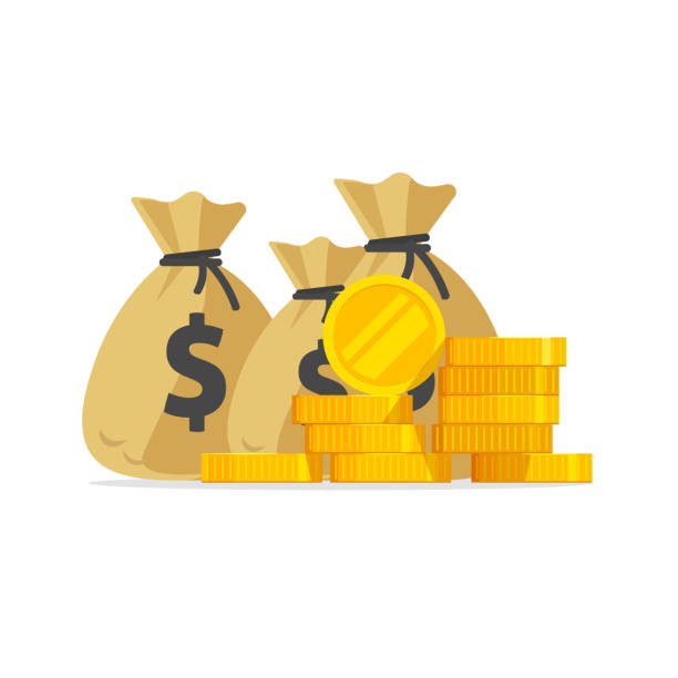 Money vector, big pile or stack of gold coins and cash in bags, lots of money isolated, idea of wealth, richness or success investment, treasure or rich prize, earnings or savings income flat cartoon Money vector, big pile or stack of gold coins and cash in bags, a lot of money isolated, idea of wealth, richness or success investment, treasure or rich prize, earnings or savings income flat cartoon bag of coins stock illustrations